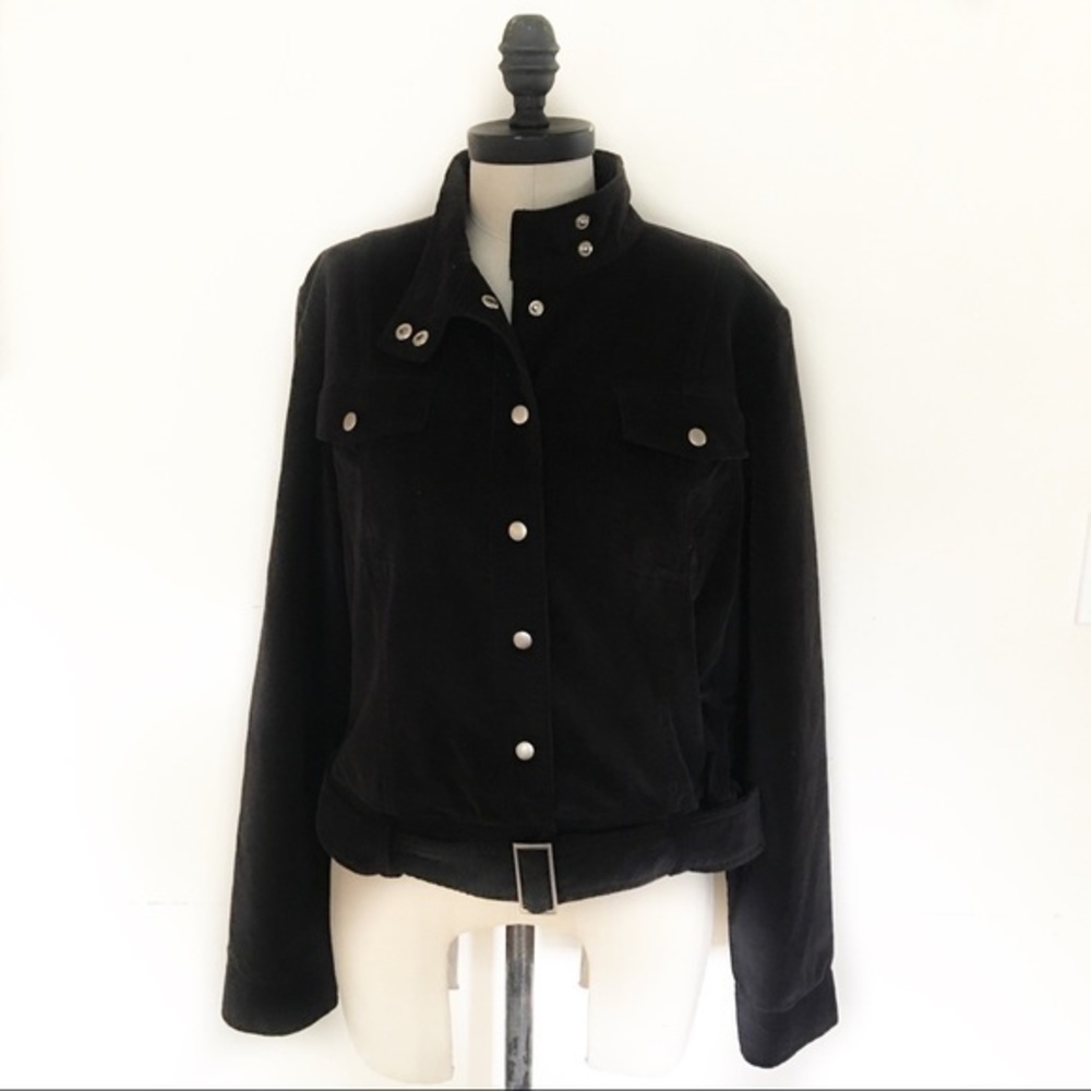 New NWOT Black Corduroy Italian Moto Biker Jacket MK MASKA Women's 12
